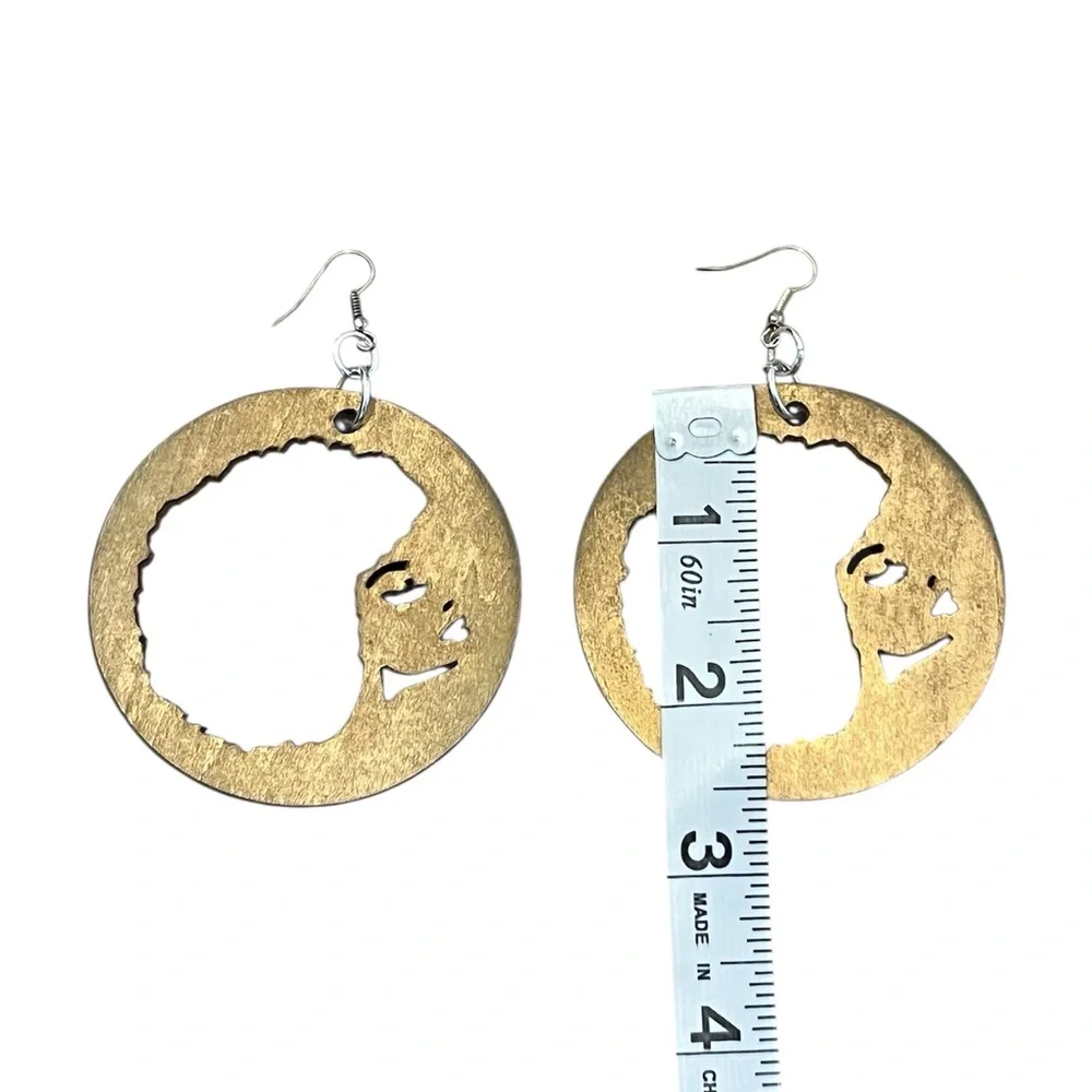 Unique Afro African Hair Wooden Earrings Set